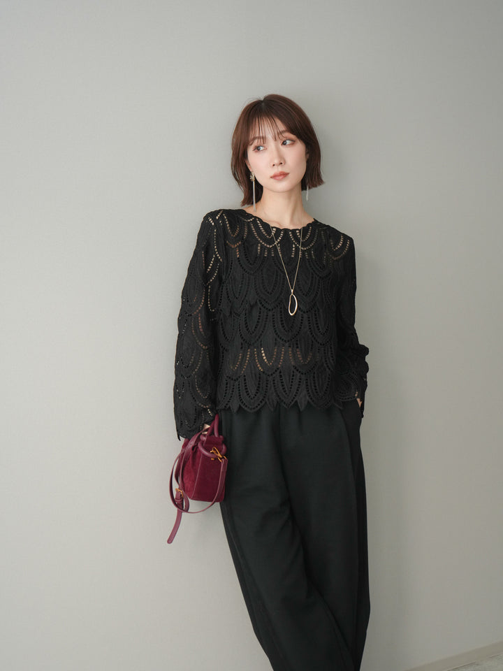 [予約]透かしコードレースブラウス/black