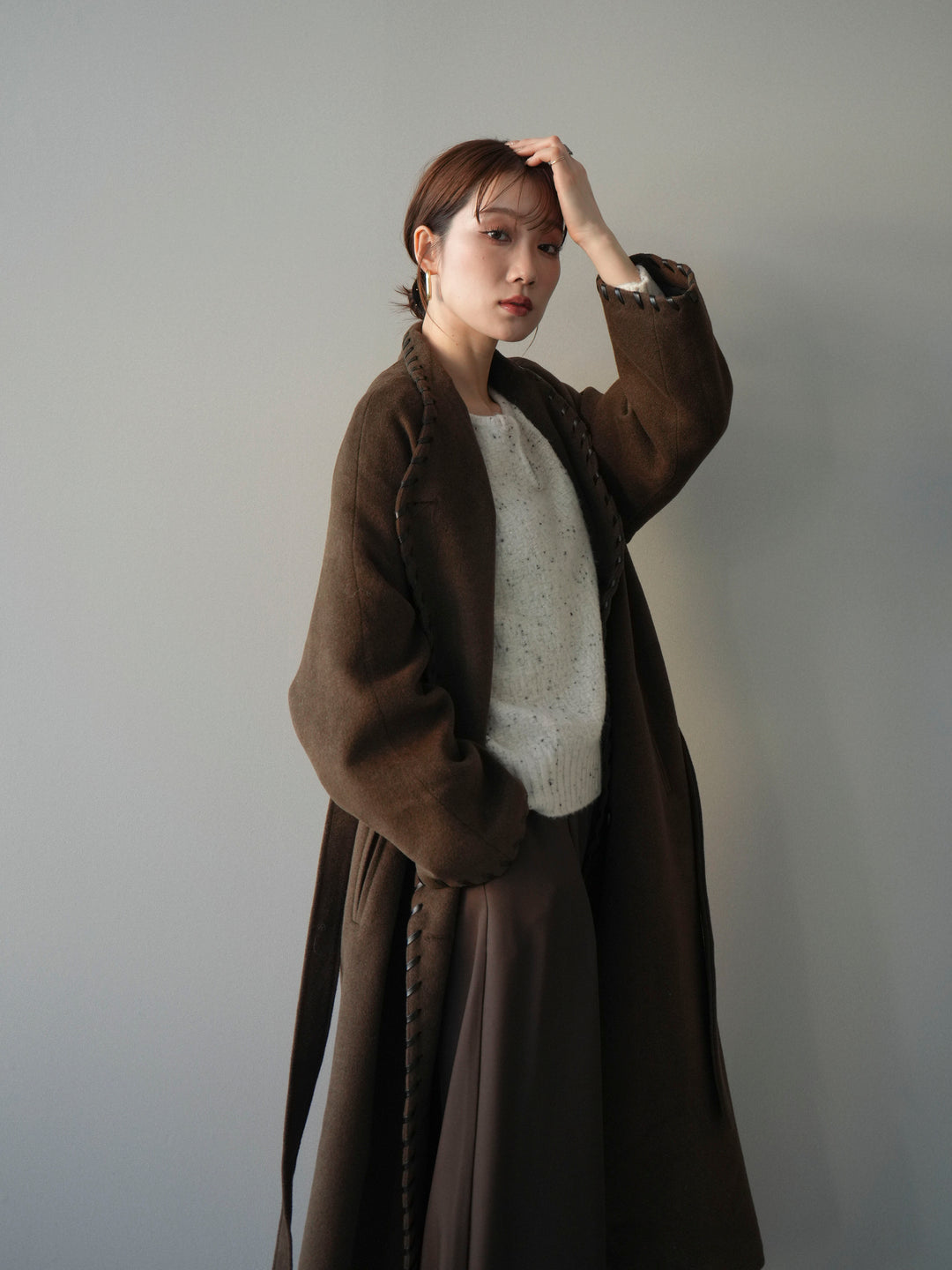 [予約]ハンドステッチ裏中綿ロングコート/brown