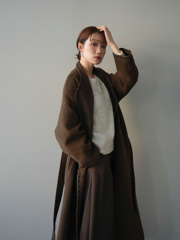 [予約]ハンドステッチ裏中綿ロングコート/brown