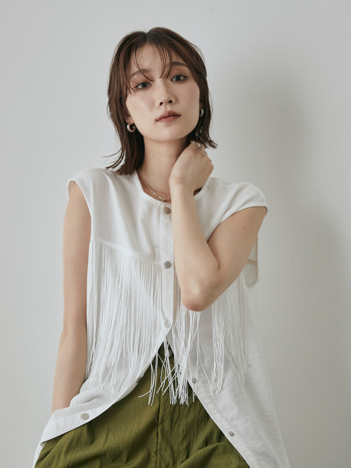 [予約]フリンジノースリブラウス/オフ