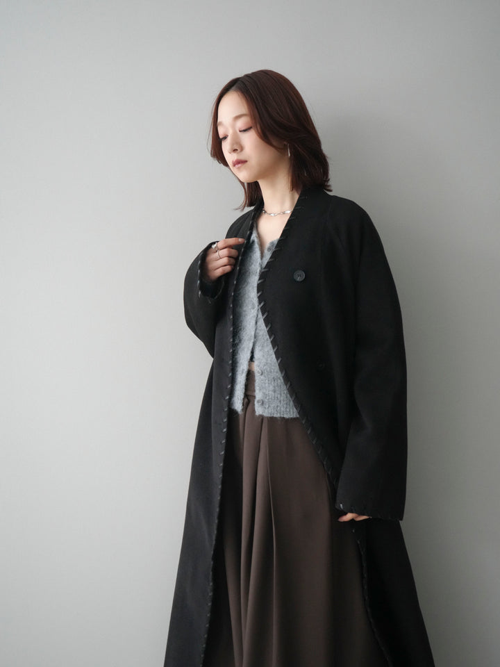 [SET]ハンドステッチ裏中綿ロングコート+テープベルトタックバギーパンツ(2set)