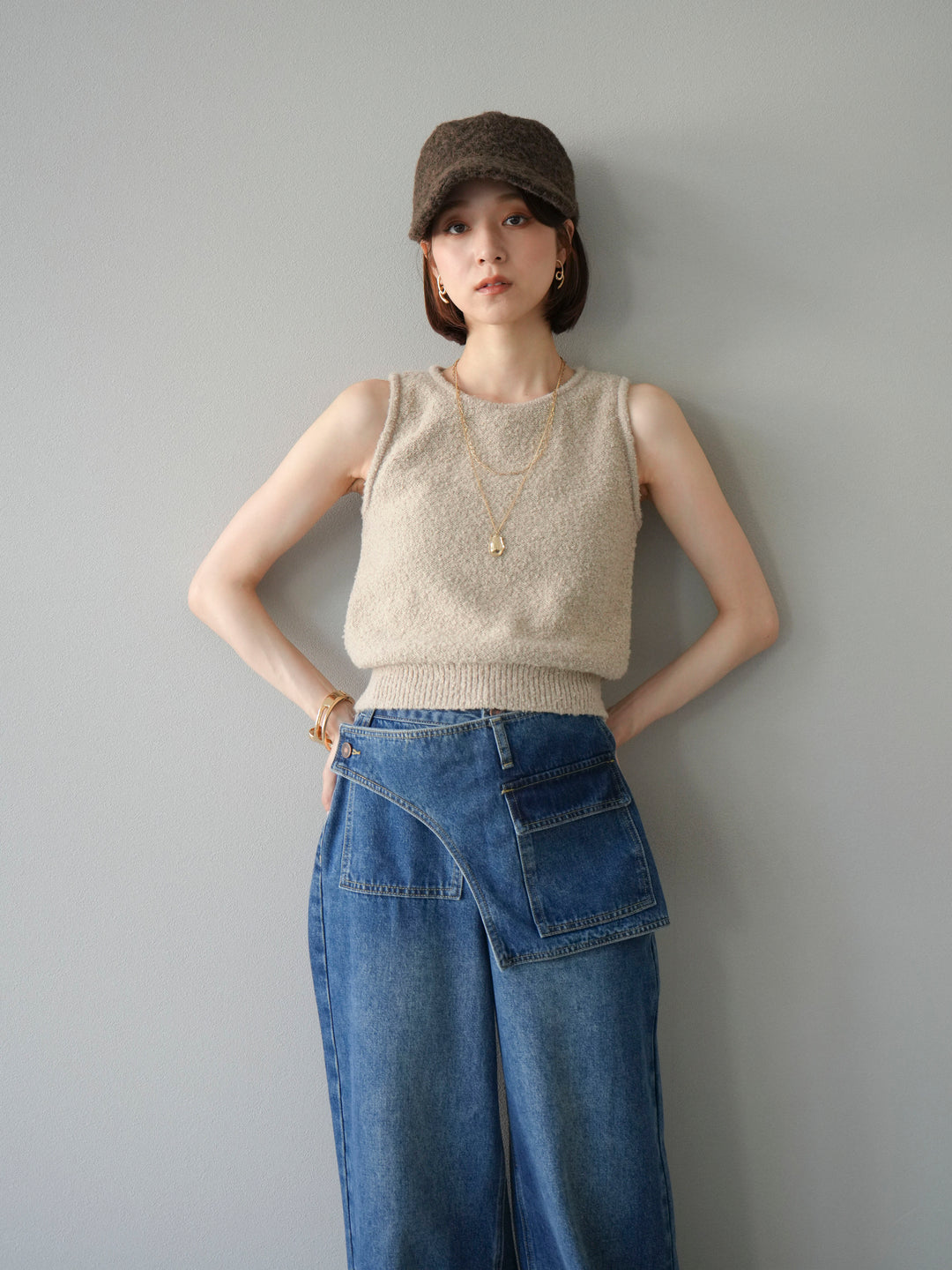 [予約]ブークレニットタンクトップ/ベージュ