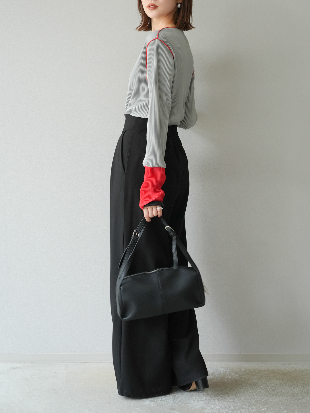 [予約]バイカラープリーツトップス/グレー