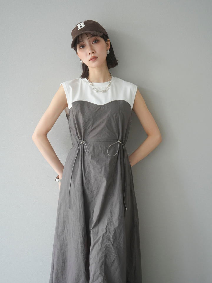 [予約]カットドッキングナイロンワンピース/モカ