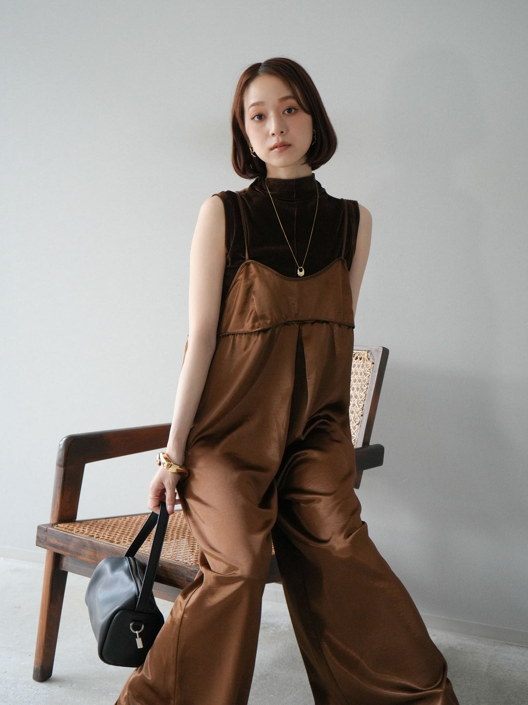 [予約]シアーベロアプチネックノースリーブトップス/ブラウン