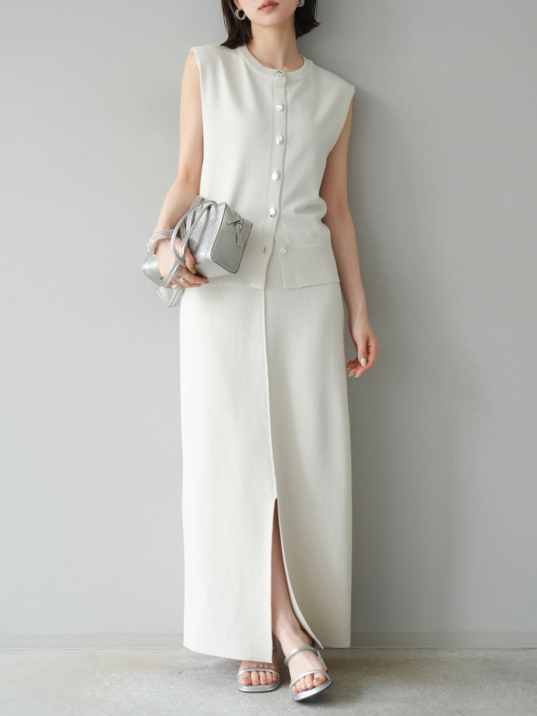 [予約]レーヨンポリIラインニットスカート/アイボリー