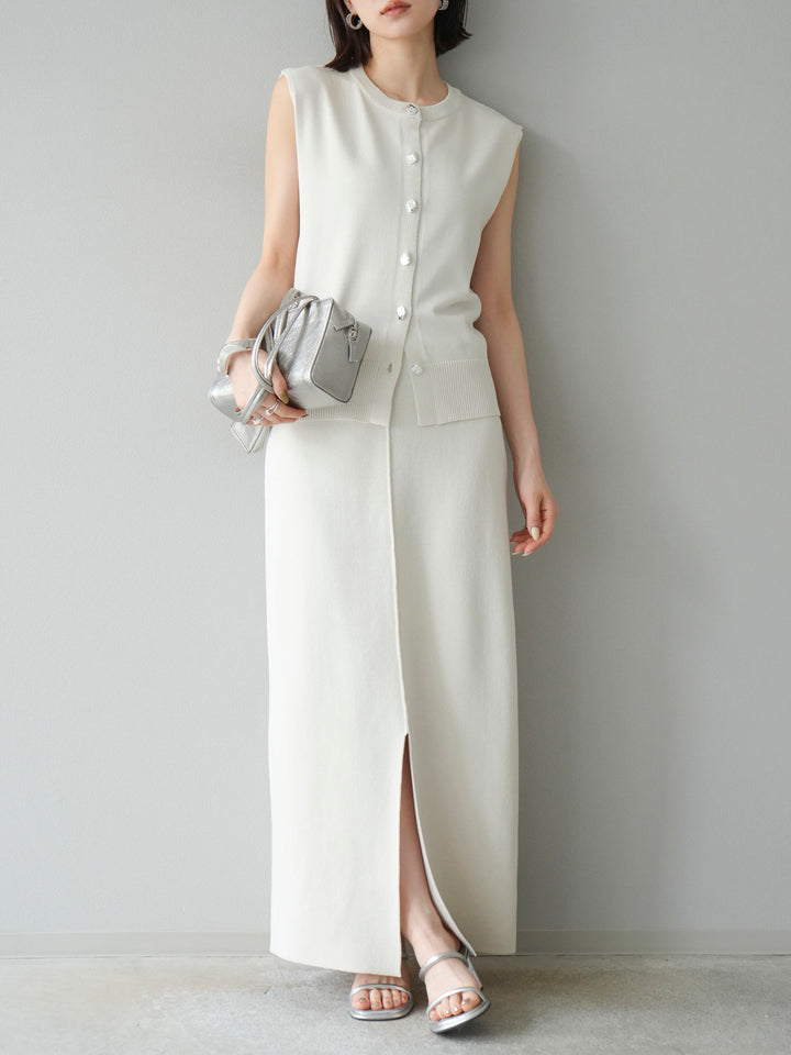 [予約]レーヨンポリIラインニットスカート/アイボリー