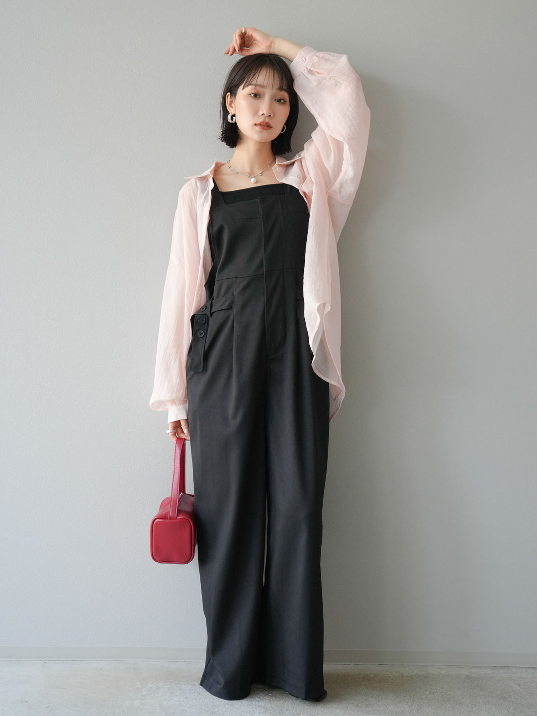 【預購】皮帶設計工裝褲/黑色