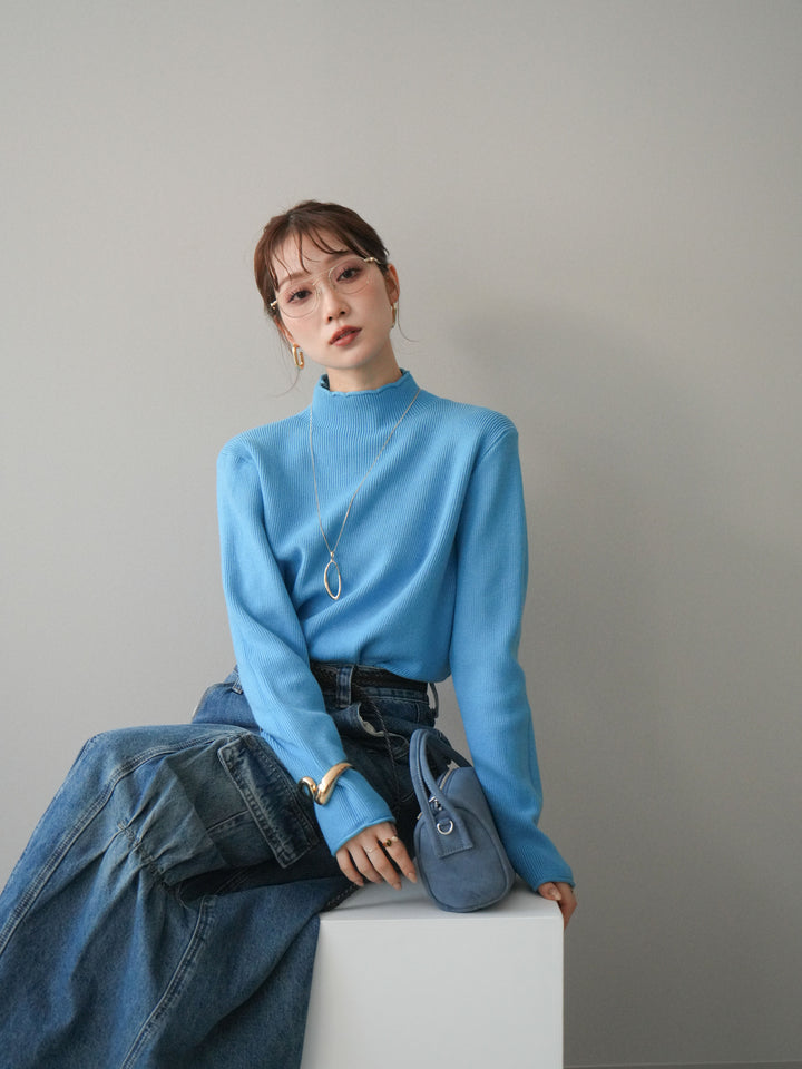 [SET]ボトルネック裾カールリブニットトップス+ボトルネック裾カールリブニットトップス(2set)