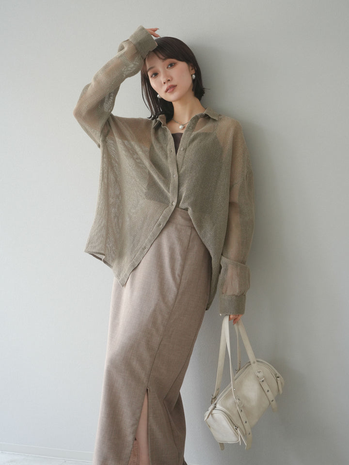 [予約]コットンラメメッシュオーバーシャツ/ベージュ