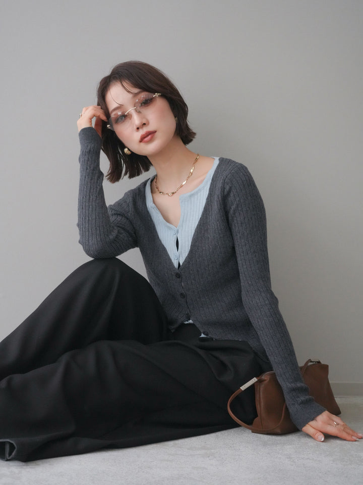 [予約]バイカラーレイヤードニットカーディガン/gray