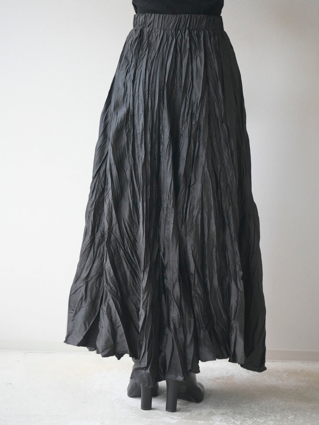 [予約]ワッシャープリーツロングスカート/black