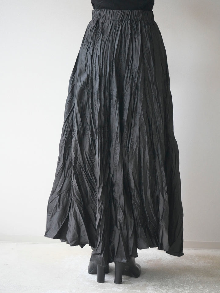[予約]ワッシャープリーツロングスカート/black