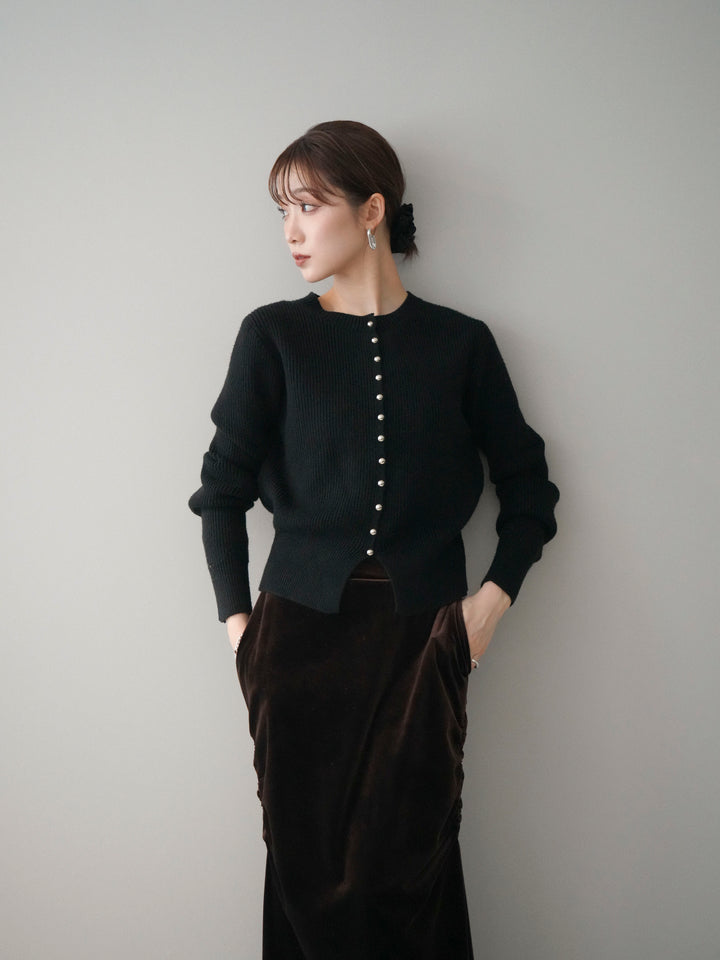 [予約]シルバーボタン畦編みニットカーディガン/black