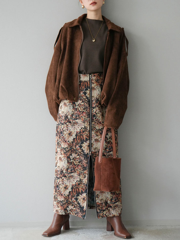 [SET]スウェードオーバーブルゾン+ゴブランフロントジップタイトスカート(2set)