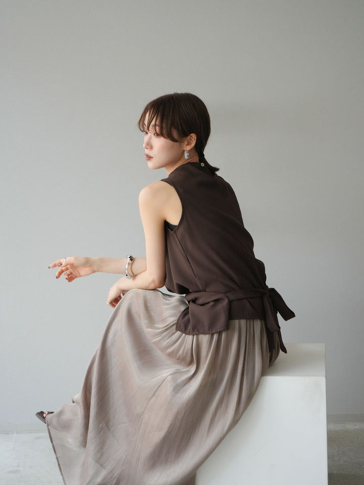 [SET]ノースリーブトップス＆シャイニーフレアスカートSET UP/(2set)