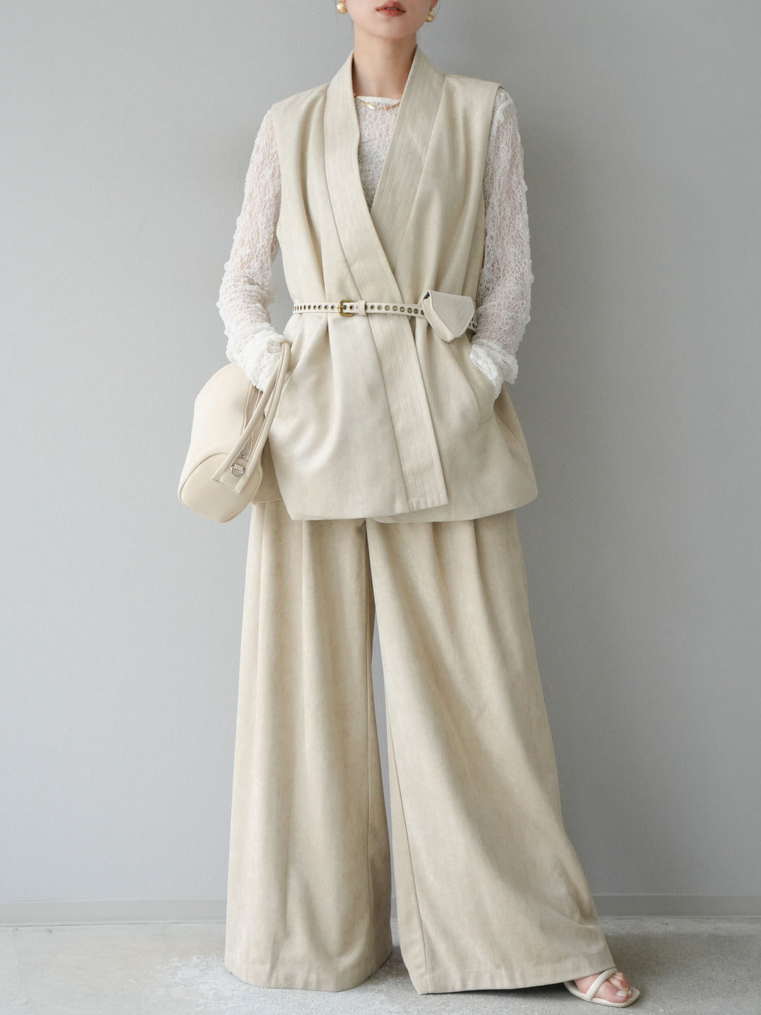 [SET]ポーチベルト付スウェードジレ×パンツSET UP(2set)