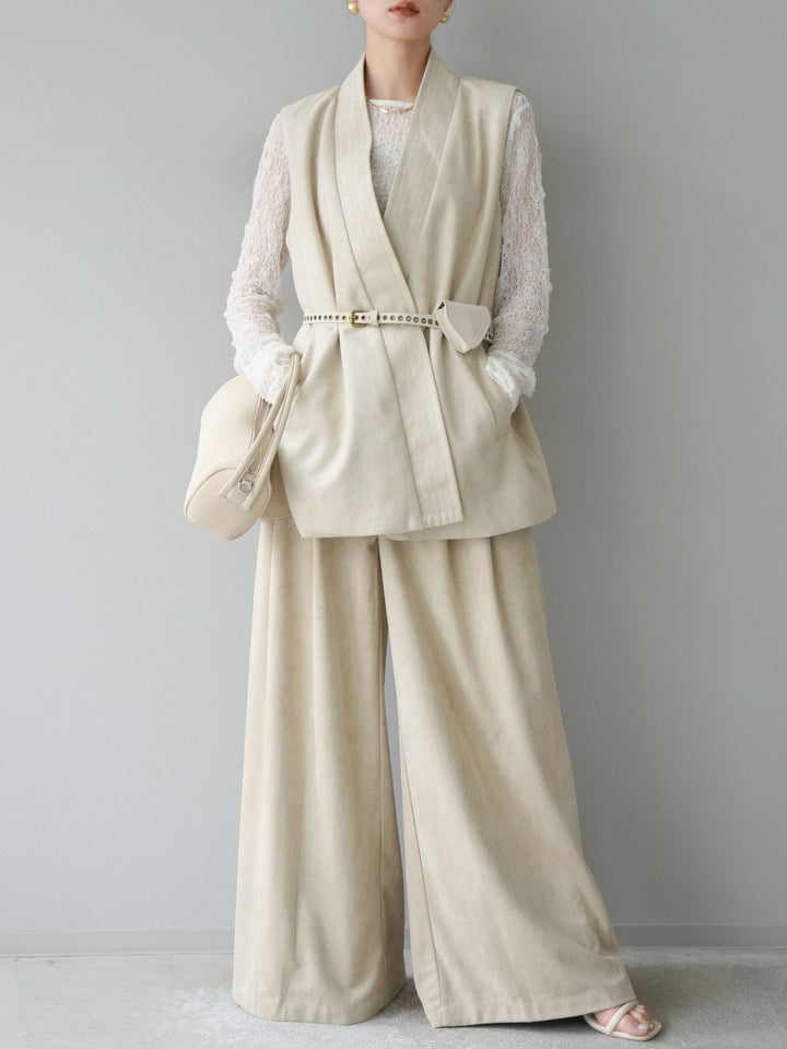 [SET]ポーチベルト付スウェードジレ×パンツSET UP(2set)