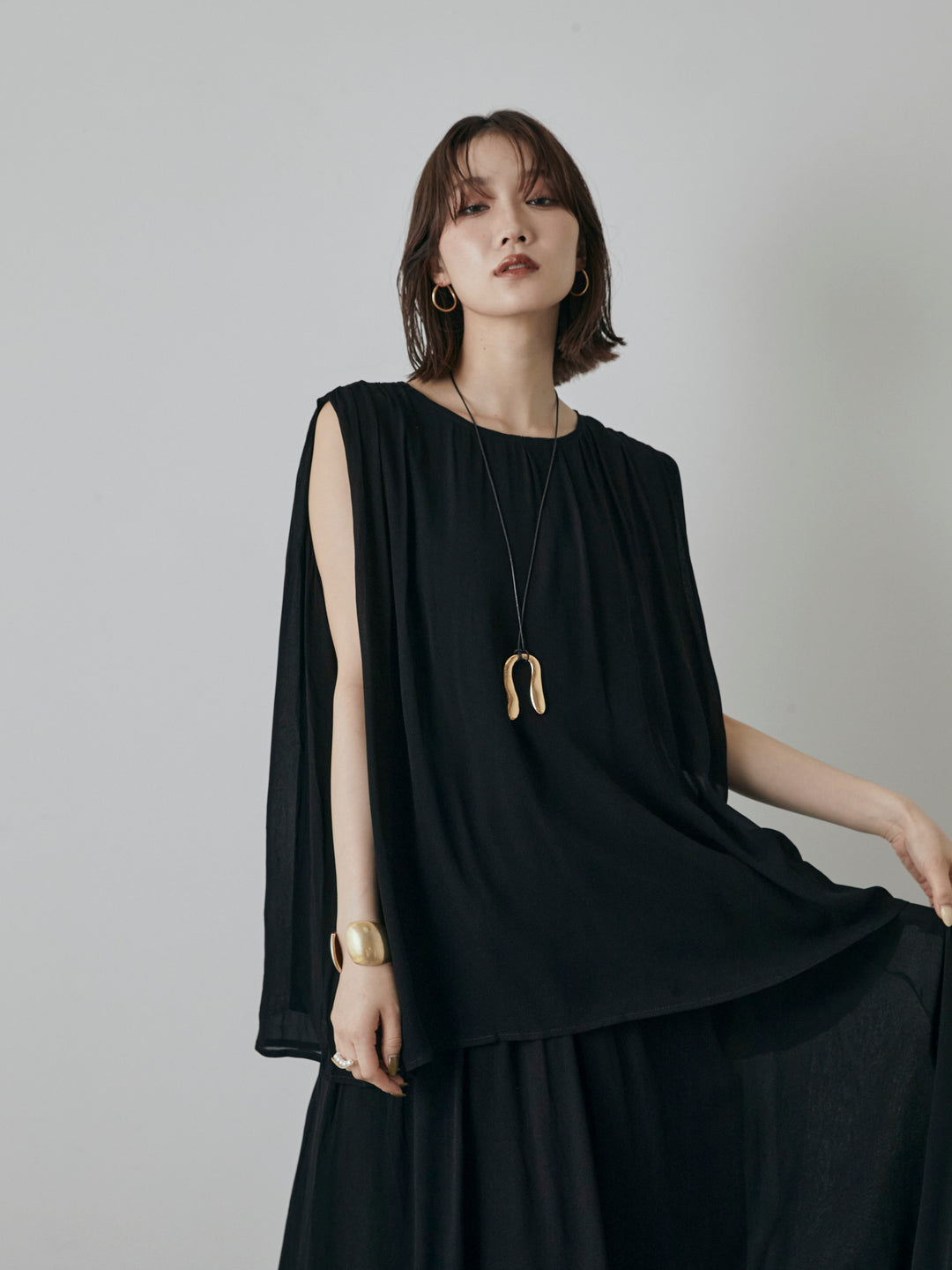 [預購] 透視喇叭長裙/黑色