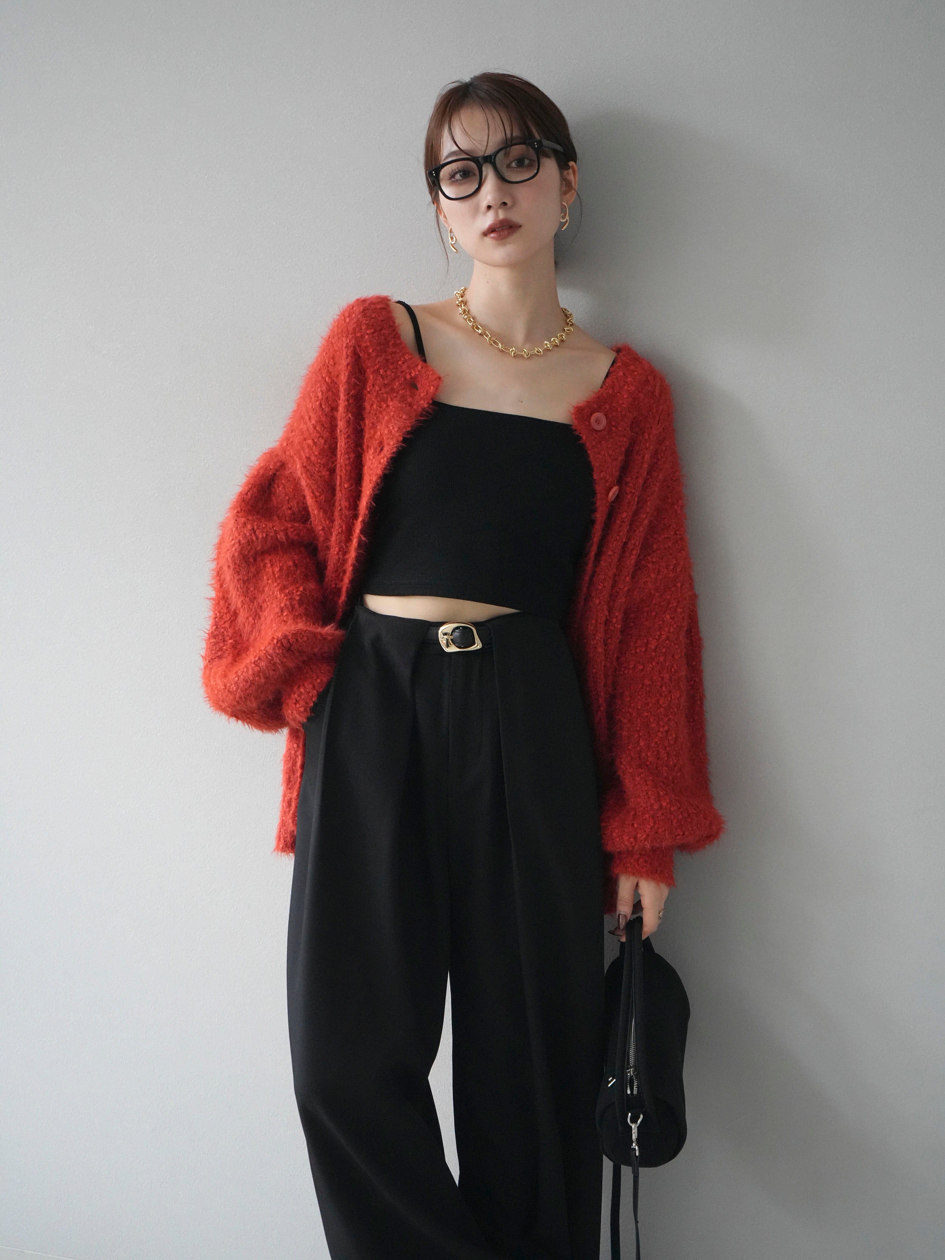 予約]クルーネックランダムシャギーカーディガン/レッド – Lumier