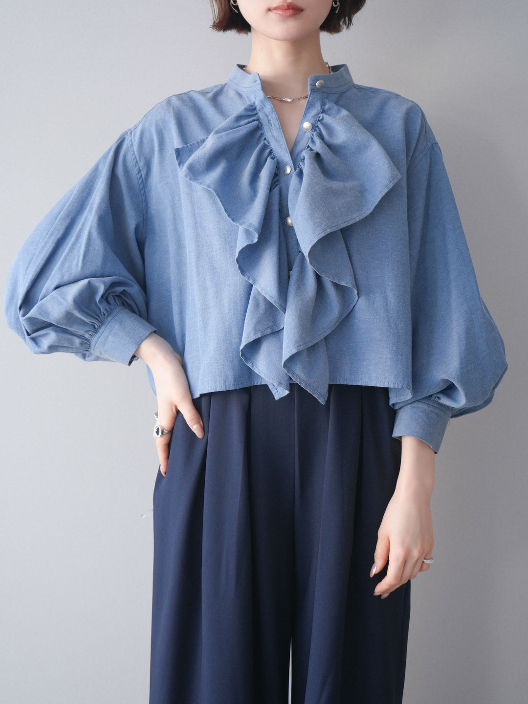 [SET]ラッフルフレアショートブラウス+ラッフルフレアショートブラウス(2set)