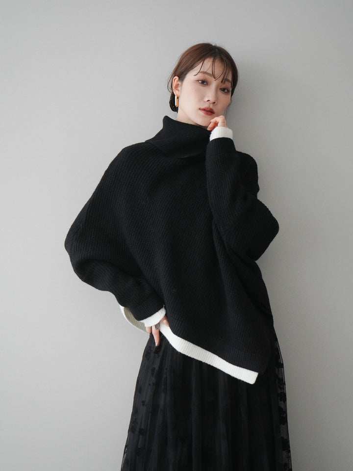 [予約]配色アシンメトリードルマンニットプルオーバー/black