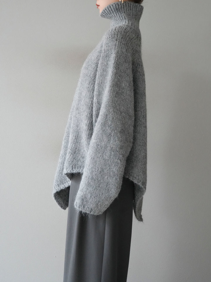[予約]アシンメトリーハイネックニットプルオーバー/gray