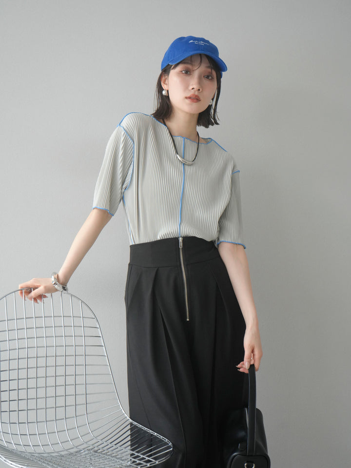 【SET】配色褶皺半袖上衣 + 配色褶皺半袖上衣 (2 件套)