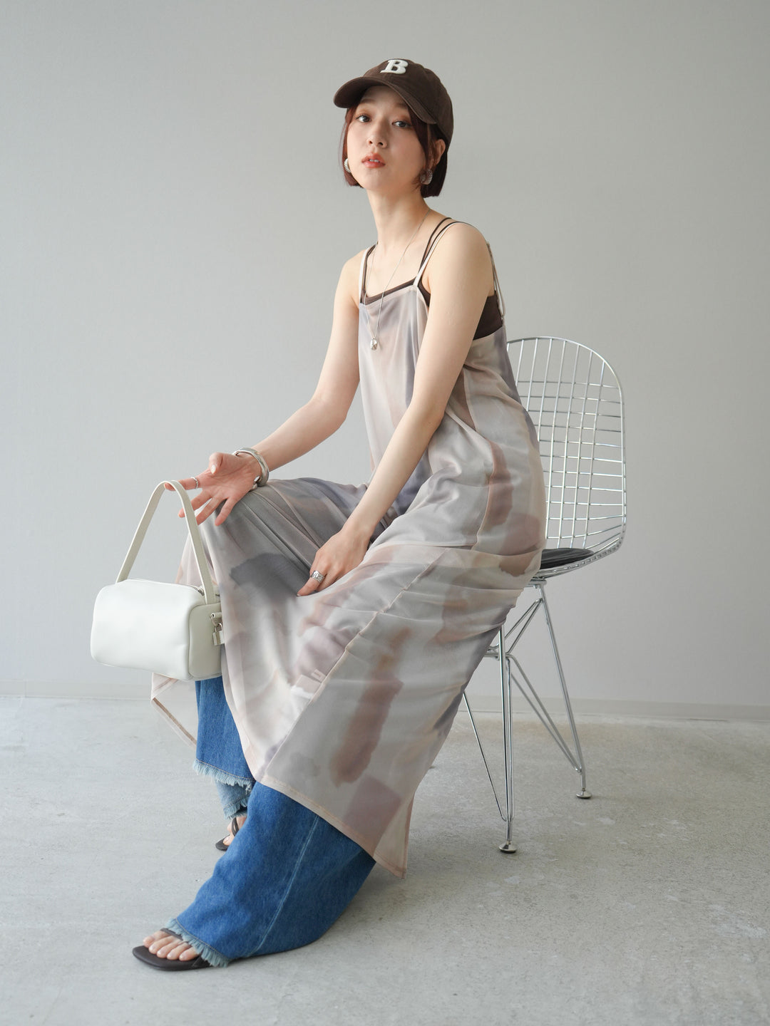 [予約]水彩アートシアーキャミワンピース/エクリュ