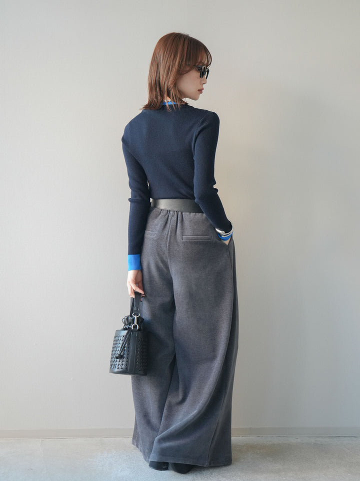 [予約]ベルトデザインループコールテンワイドパンツ(ベルト付き)/charcoal