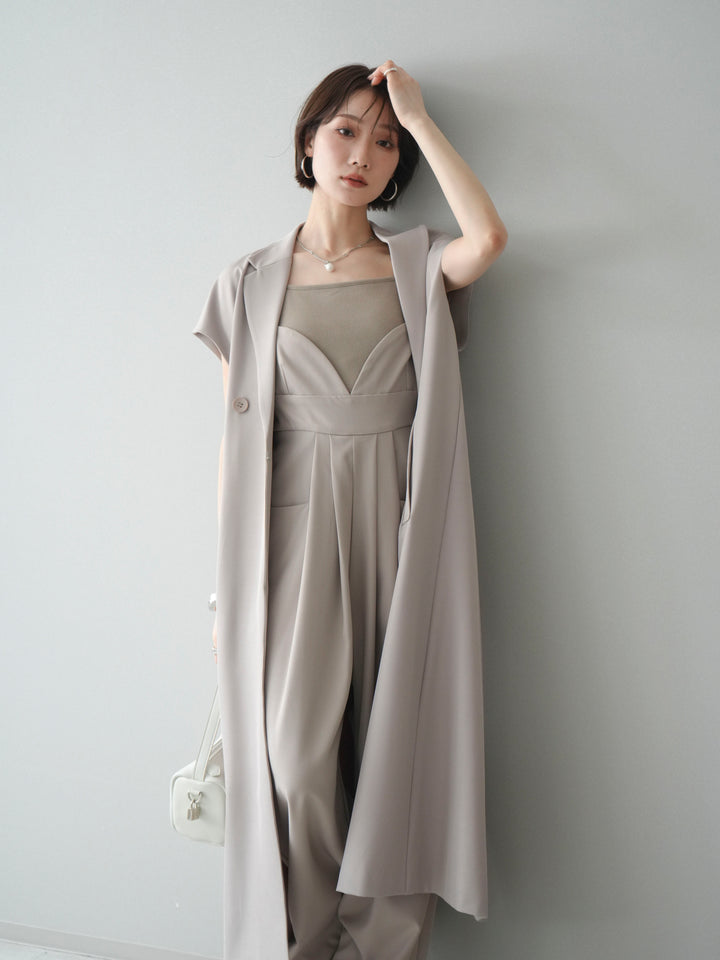 [予約]フレンチスリーブロングジレ/greige