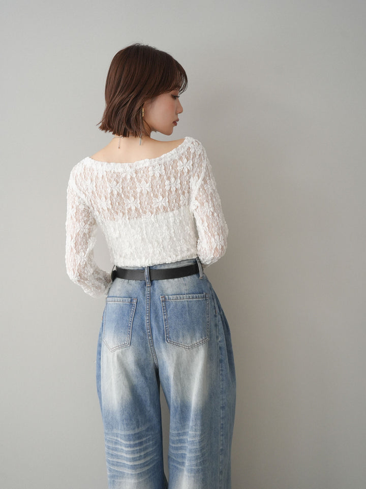 [予約]サイドギャザーレーストップス/white