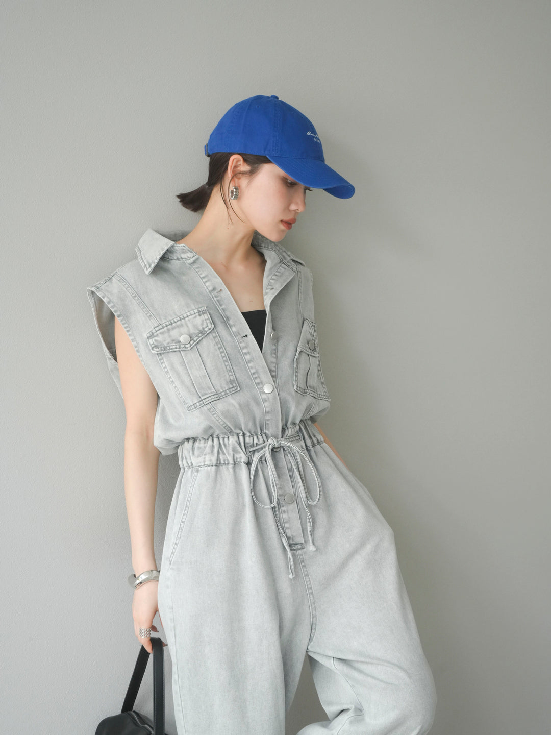 [予約]ポケットデザインデニムオールインワン/グレー