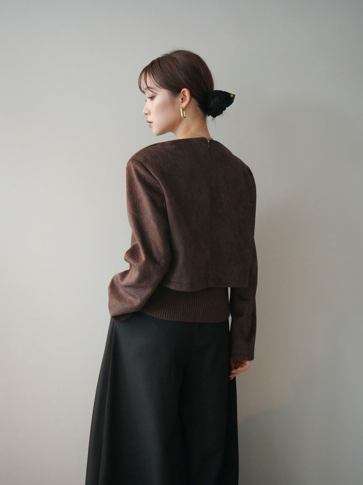 [予約]リブニットレイヤードスエードプルオーバー/brown