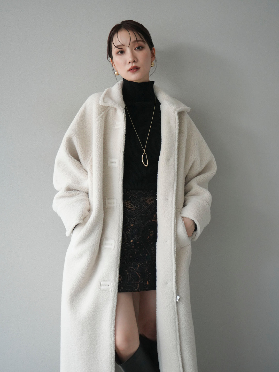 [予約]ボアxムートンロングコート/ivory