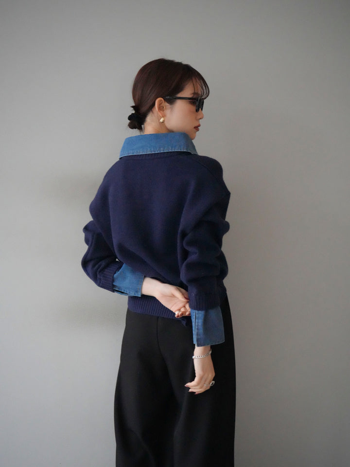 [SET]デニム襟ポロニットプルオーバー+デニム襟ポロニットプルオーバー(2set)