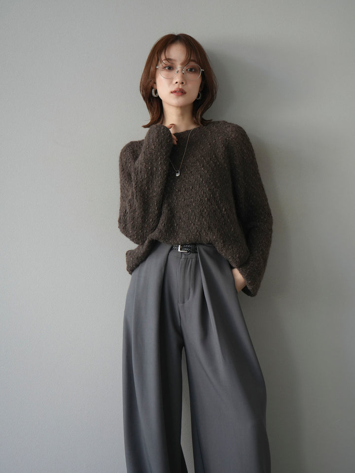 【着回しセット】[SET]求心柄クロップドニットカーディガン+異素材ミックスヤーンニットプルオーバー+ベルトループデザインワイドパンツ(3set)