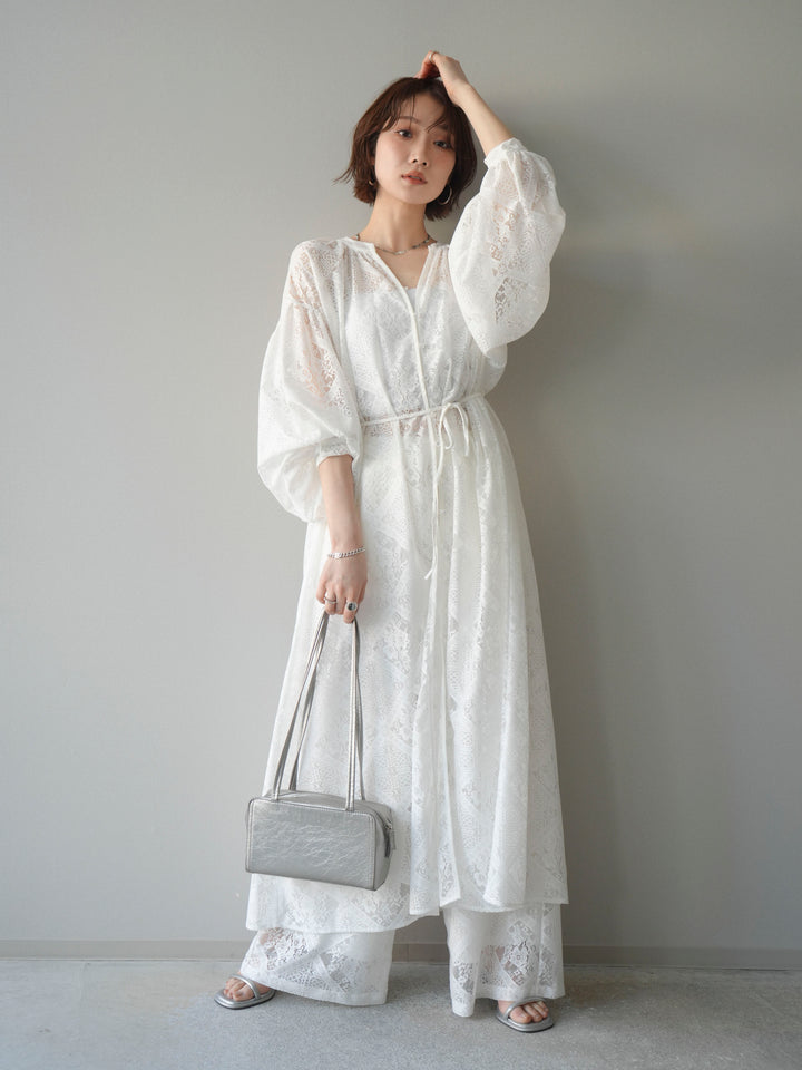 [SET]シアーレースロングガウン+シアーレースイージーパンツ(2set)