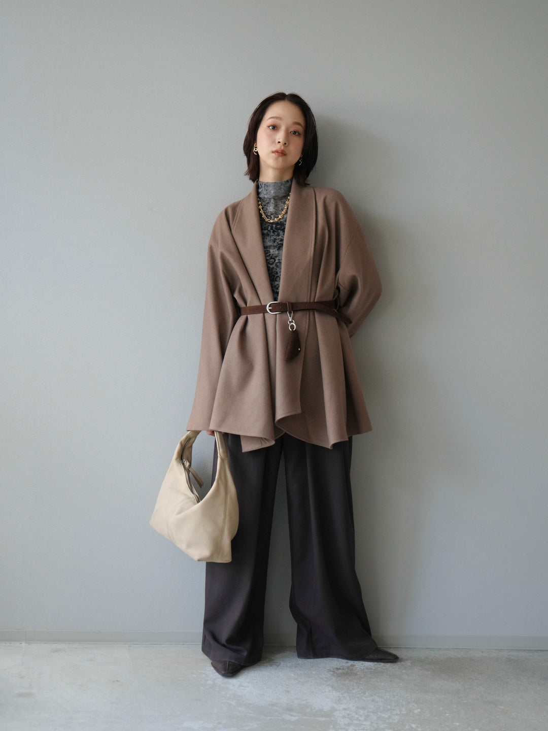 [予約]ビックカラーミディアムジャケット/ベージュ