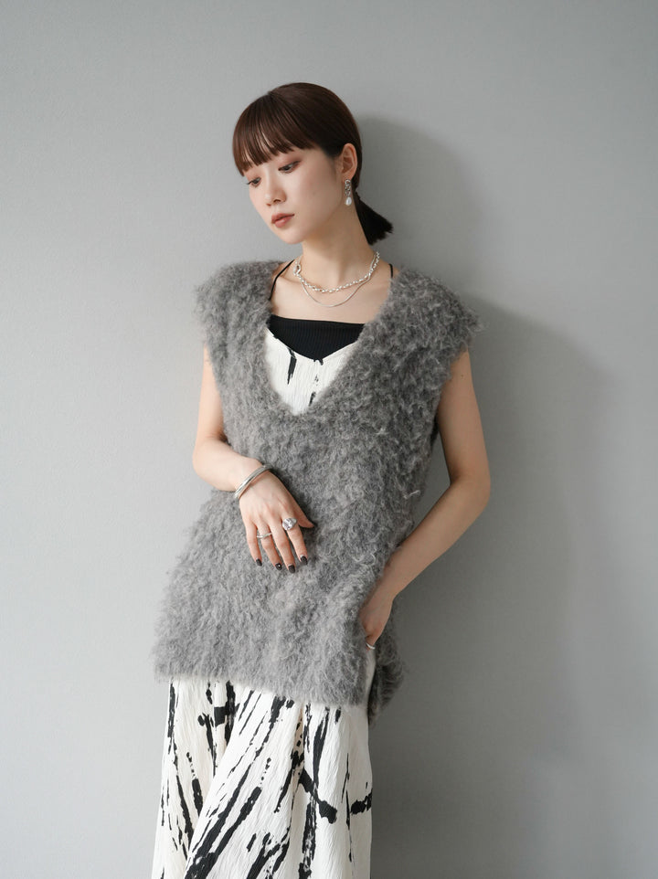 [予約]ウール混ミックスヤーンニットベスト/モカ