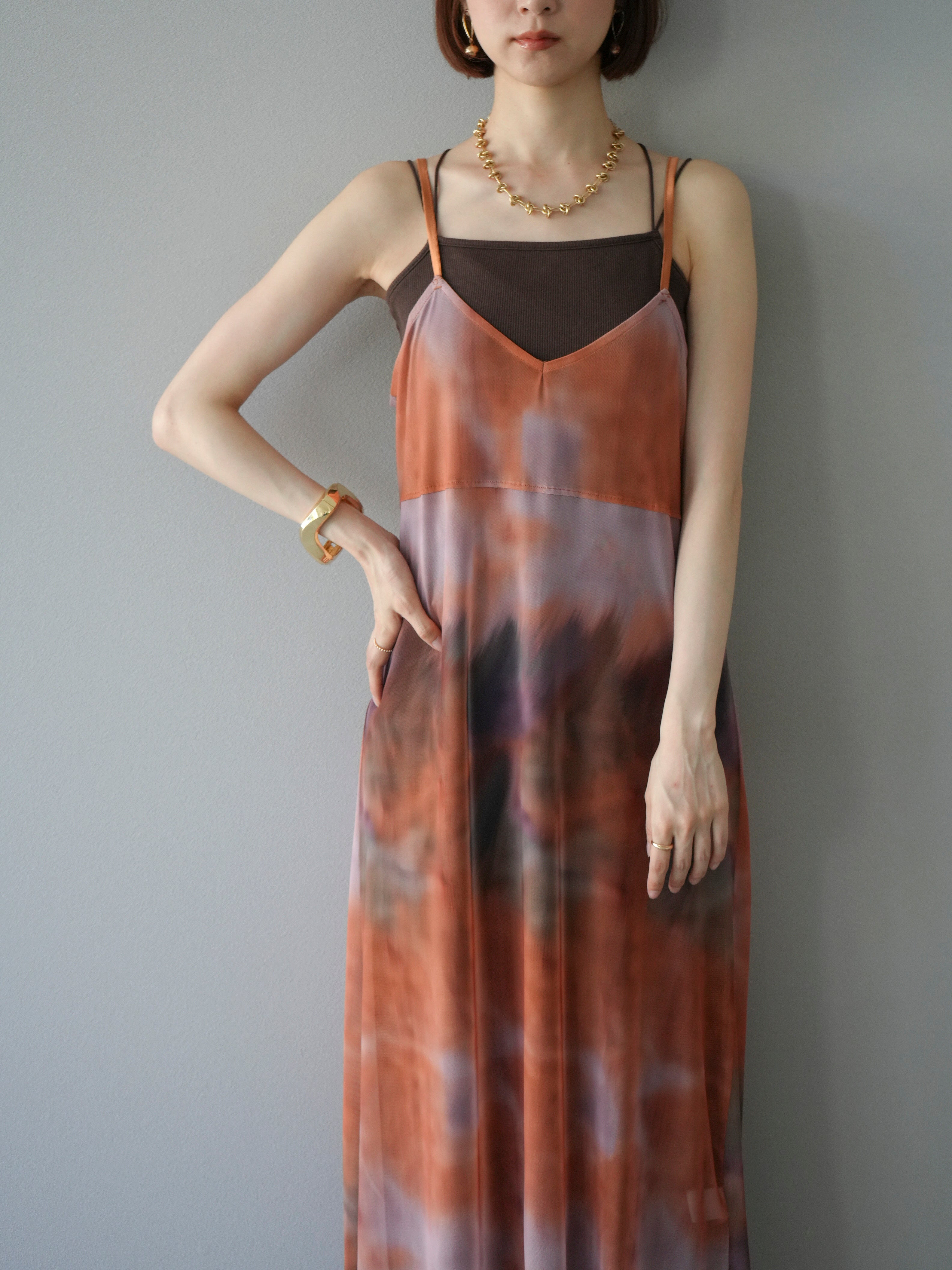 予約タイダイ柄シアーキャミワンピース/オレンジ – Lumier