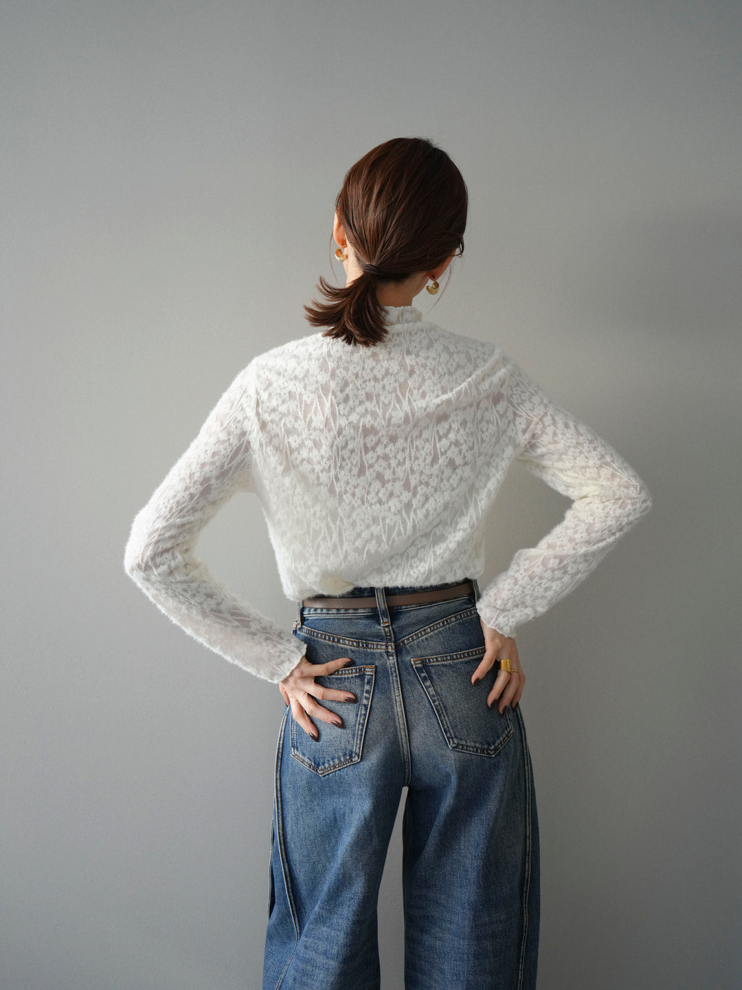 [予約]起毛レースプチネックトップス/white