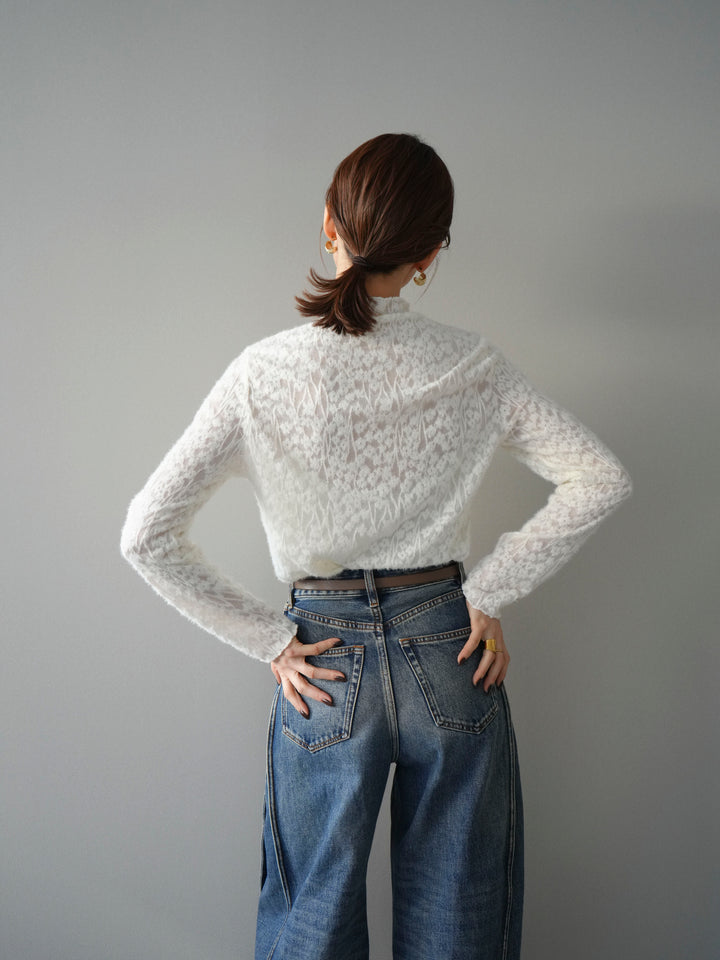 [予約]起毛レースプチネックトップス/white