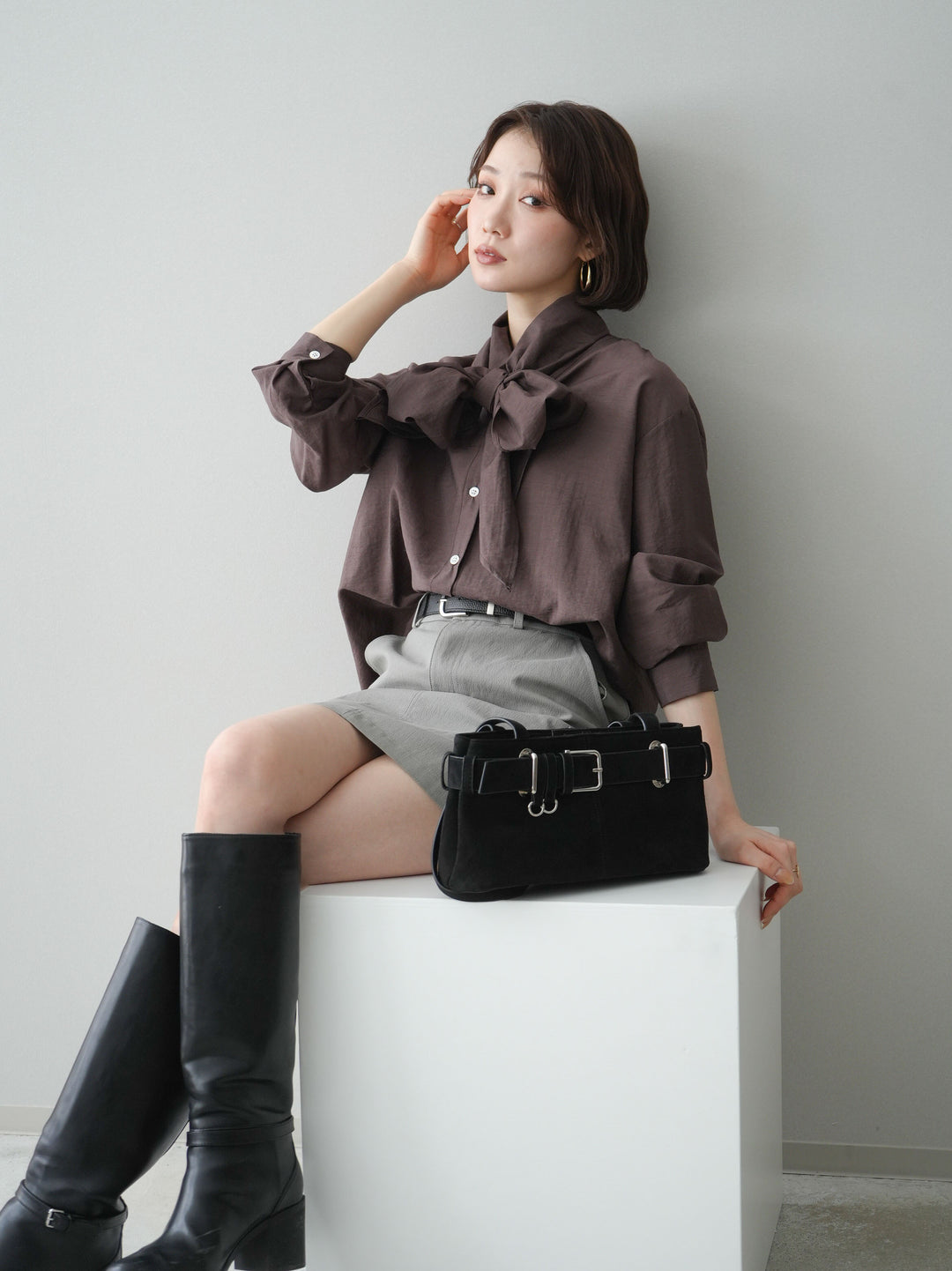 [予約]シアーボウタイブラウス/brown