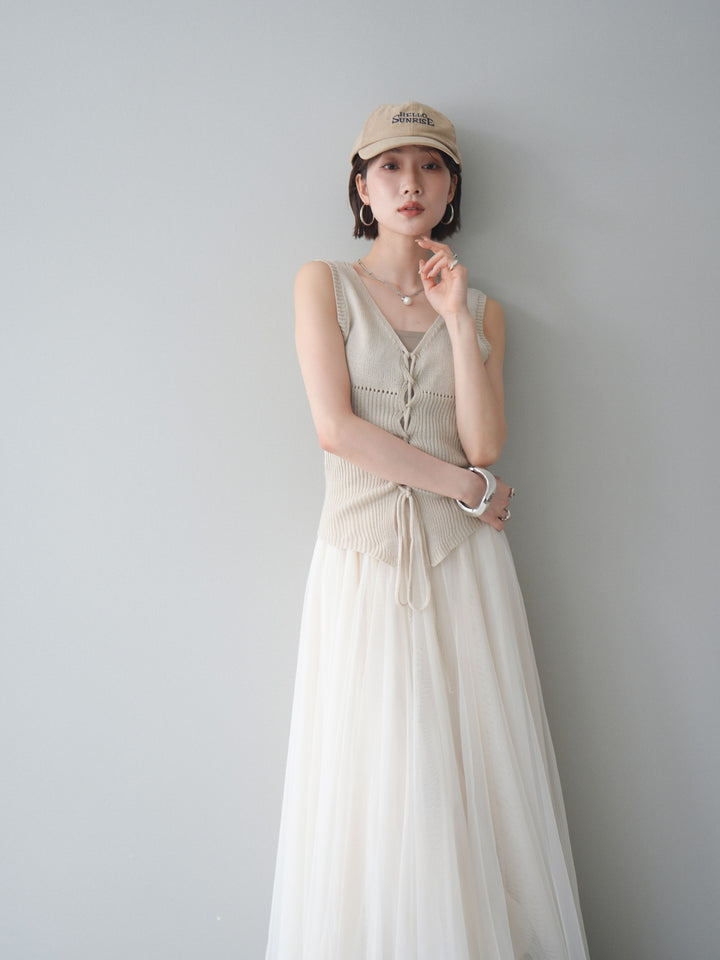 [予約]レースアップリブニットタンクトップ/beige