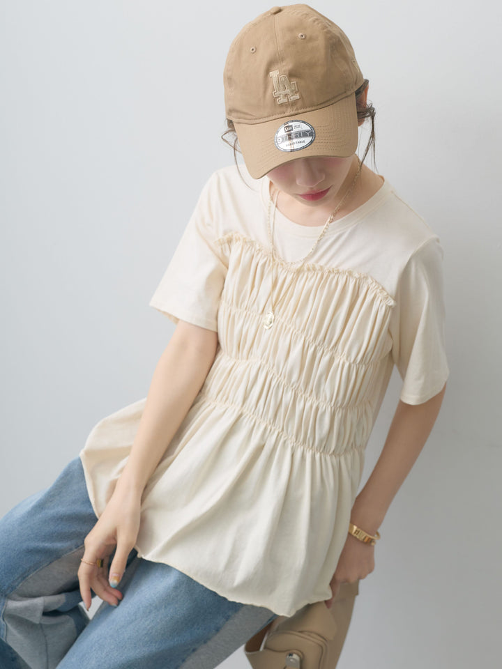 [SET]クールタッチシャーリングTEE+デニム切替スウェットパンツ(2set)