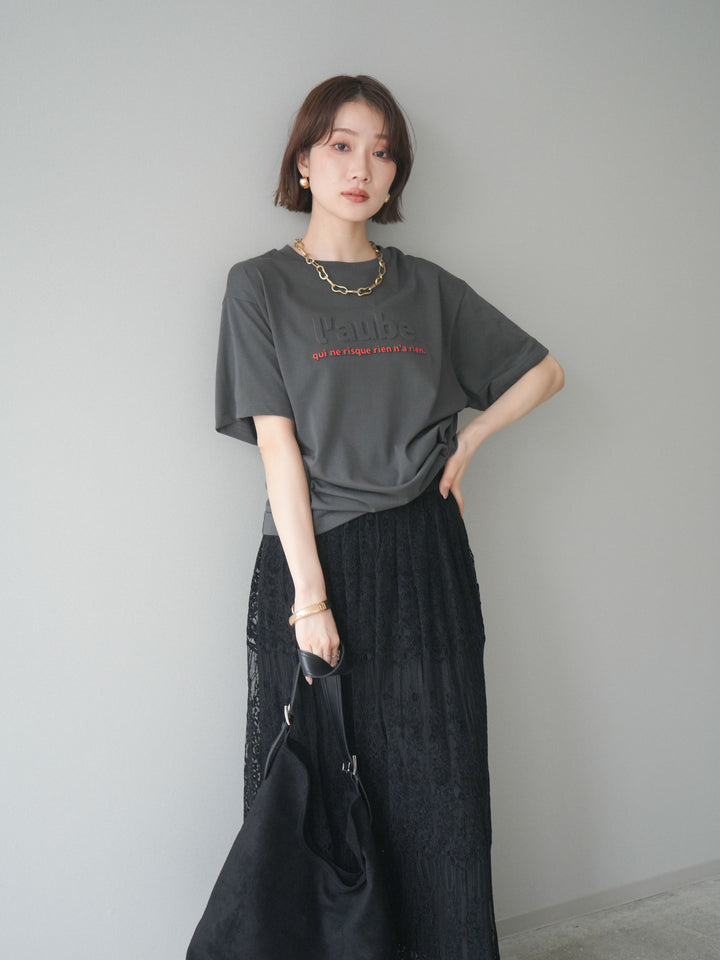 [SET]エンボスロゴTEE+裏プリーツ総レースロングスカート(2set)