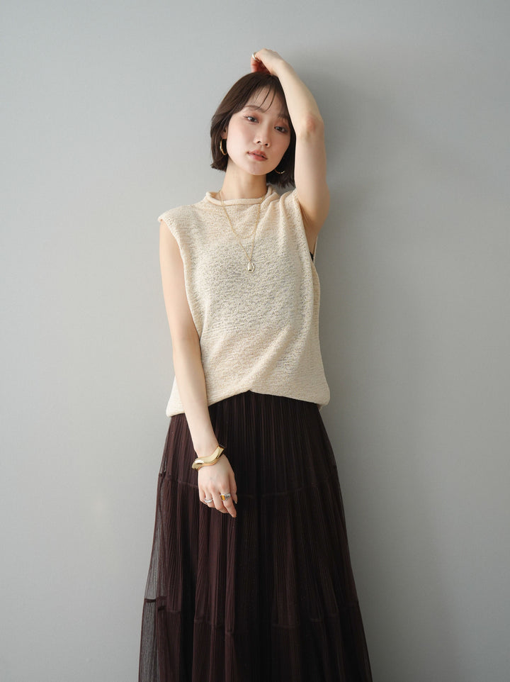 [予約]ノースリーブリネンタッチシアーニットプルオーバー/beige