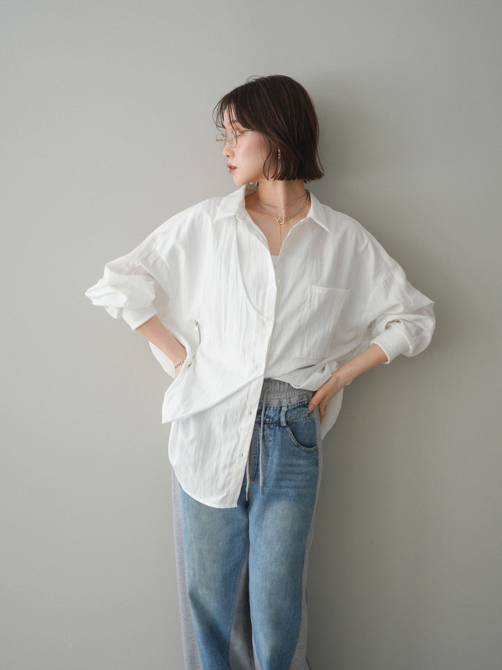 [予約]リブカフスアシンメトリーZIPデザインオーバーシャツ/offwhite
