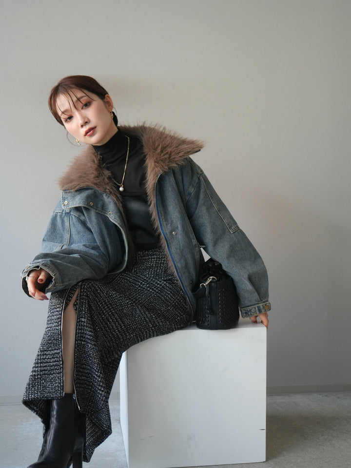 [SET]デニムxファーブルゾン+選べるアクセセット(2set)